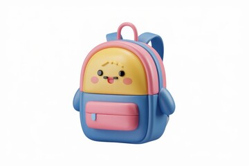 Poster - Adorable 3D rendered cartoon backpack with cute face  cheerful expression.