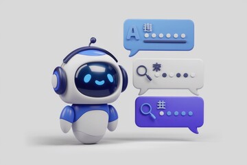 Aufkleber - AI robot with headphones communicates through chat bubbles.