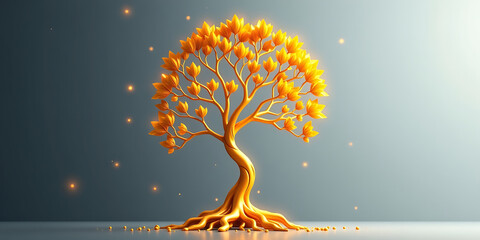 Wall Mural - Golden Tree of Time - A glowing tree symbolizing growth and renewal. backdrop background digital art crisp oilpinting minimalist sharp details funny background copyspace