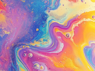 Aufkleber - Vivid abstract swirl of colors creating a mesmerizing pattern with bubbles on a smooth surface