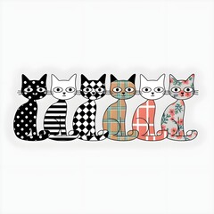 Wall Mural - Minimal art  illustration of adorable cats kittens 