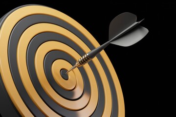 Poster - Dart hits bullseye on yellow and black dartboard.