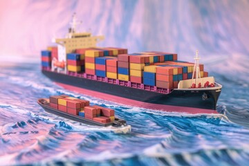 Poster - Container ship and barge demonstrate global maritime trade.