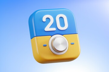 Poster - A 3D rendering of a blue and yellow control knob with the number 20 displayed.