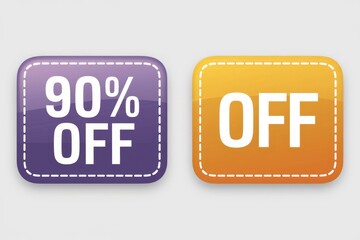 Aufkleber - Two glossy square buttons showcasing a 90% off discount offer.