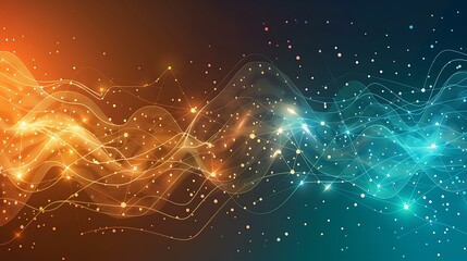 Poster - Dynamic abstract circuit board design with vibrant orange and teal light effects, showing interconnected pathways and a high-energy technology theme on a gradient dark-to-light background
