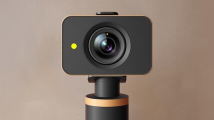 Poster - A compact  high quality camera on a sleek  modern tripod stand  ready for recording.