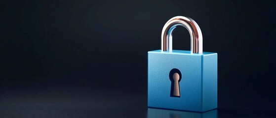 Poster - cybersecurity framework concept. blue padlock on a dark background symbolizing security and protecti