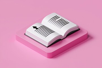 Fototapete - An open book with an upward arrow symbolizes reading  learning  knowledge  and progress.