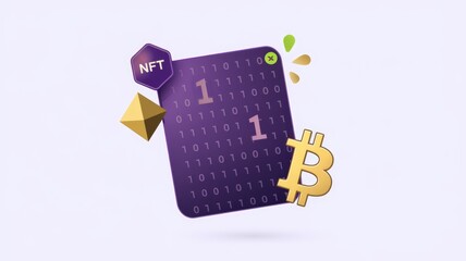 Poster - NFT digital asset represented by binary code  symbolizes blockchain technology and cryptocurrency.