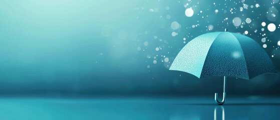 Poster - serene blue umbrella with raindrops and bokeh effects in background