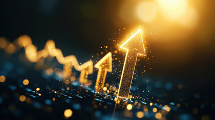 Poster - glowing timeline of growth with upward arrows and sparkles