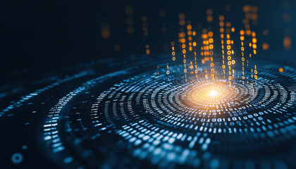 Poster - Abstract circular patterns with data streams radiating outward, creating dynamic visual effect