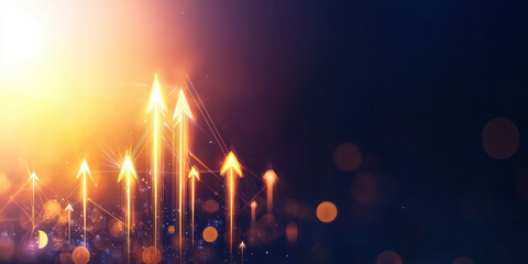 Poster - Animated concept of profit growth with upward arrows and light effects