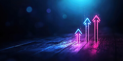 Poster - Animated concept of profit growth with colorful arrows and light