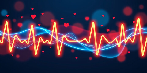 Wall Mural - Pulsing Heartbeat - A glowing wave resembling the rhythm of a heartbeat. backdrop background digital art crisp oilpinting minimalist sharp details funny background copyspace