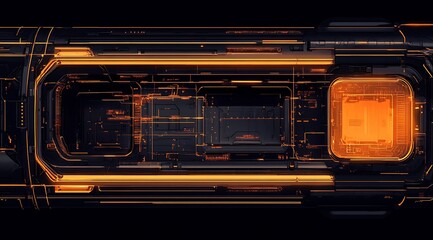 Aufkleber - Futuristic Cyberpunk Circuitry Design with Orange and Black Tech Elements : Generative AI