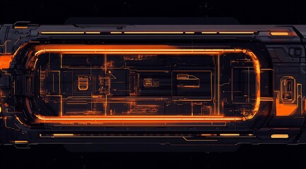 Aufkleber - Futuristic Orange Neon Circuitry Tech Design on Dark Background : Generative AI