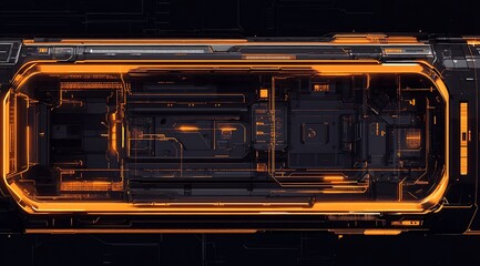 Aufkleber - Sleek Hi-Tech Orange Neon Circuitry Illustration on Black Canvas : Generative AI