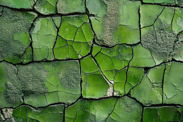 Poster - Cracked green surface showcasing natural textures and patterns under sunlight