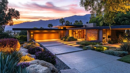 Poster - A large house with a driveway and a garden