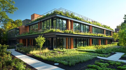 Poster - A building with a green roof and a garden on the roof