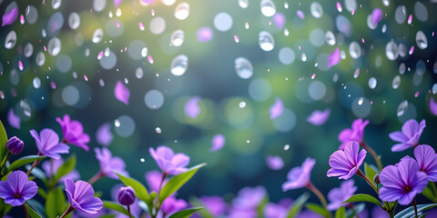 Wall Mural - Violet Rain - A soft rain of violets falling from the sky creating a whimsical and tranquil scene. backdrop background digital art crisp oilpinting minimalist sharp details funny background copyspac