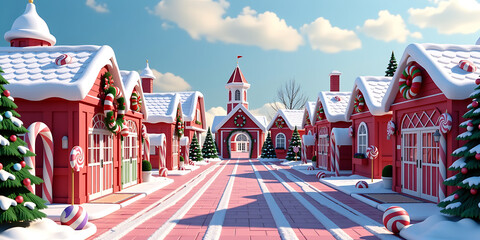 Wall Mural - Candy Village Plaza - A festive plaza surrounded by candy-themed houses. backdrop background digital art crisp oilpinting minimalist sharp details funny background copyspace