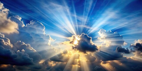 Wall Mural - sunbeams breaking through a cloudy sky with a tilted angle.