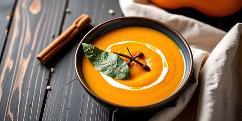 Wall Mural - Roasted Butternut Squash Soup - Smooth and creamy roasted butternut squash soup with a touch of cinnamon. backdrop background digital art crisp oilpinting minimalist sharp details funny background c