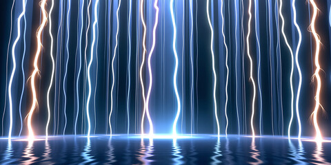 Wall Mural - Electric Waterfall - Streams of light cascading like a waterfall. backdrop background digital art crisp oilpinting minimalist sharp details funny background copyspace