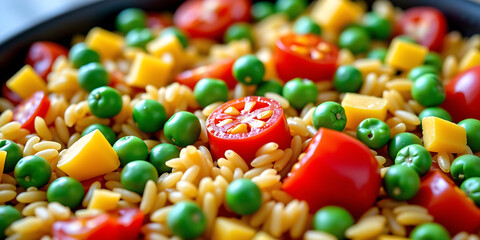 Wall Mural - Vegetable Paella - A colorful paella made with rice peas bell peppers and saffron. backdrop background digital art crisp oilpinting minimalist sharp details funny background copyspace