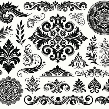 Calligraphic ornamental element collection vector on white background
