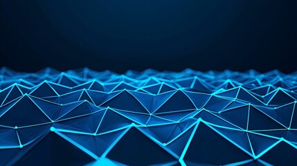 Poster - Abstract blue waves with a geometric triangular pattern on a dark background.