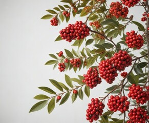 Dark red ashberry branch isolated on white background, botanical, twig, tree