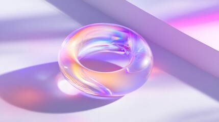 Wall Mural - Iridescent glass torus on pastel surface.