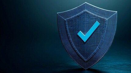Poster - digital shield icon with a checkmark, symbolizing security and protection in technology.