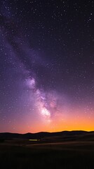 Wall Mural - A stunning view of the Milky Way galaxy over a serene landscape at twilight.