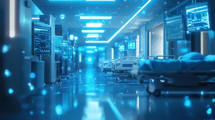 Poster - Modern Hospital Interior with Advanced Technology and Digital Elements in a Futuristic Medical Environment