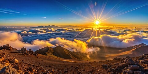 Wall Mural - sunrise at the top of haleakala in maui hawaii on a crisp sunny morning tilted angle