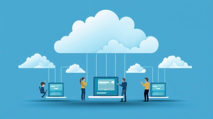Poster - Team of IT Professionals Engaging in Discussion About Virtualization and Cloud Technology Solutions