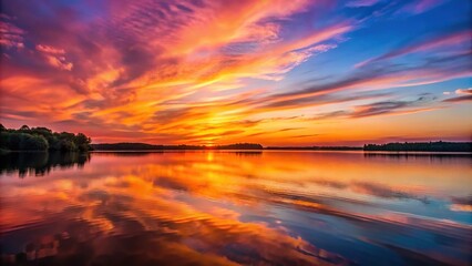 Wall Mural - sunset over a lake with pink and orange sky