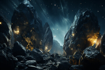 Wall Mural - view of mountainous area at night under starrry night