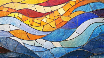 Fototapete - A glowing abstract mosaic glass composition featuring a spectrum of colors and intricate textures, creating a vivid background.