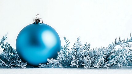 Wall Mural - blue christmas ornament with snowy branches