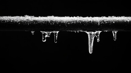 Poster - Dripping Icicles from a Frosty Surface Against a Dark Background