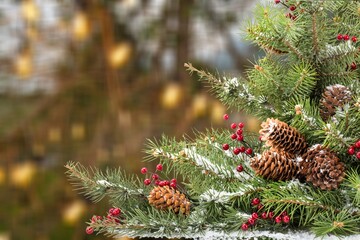 Wall Mural - holiday celebration, green christmas tree with ornaments
