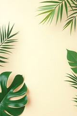 Aufkleber - Tropical leaves adorn a soft pastel colored background in this serene summer design concept featuring natural elements._00004_