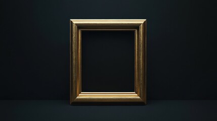 Poster - empty golden frame on dark background for art display and design