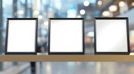Poster - Blank Picture Frames on Shelf in Modern Interior Space